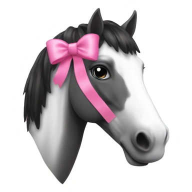 Black and white horse head with a pink bow in its fourlock sticker