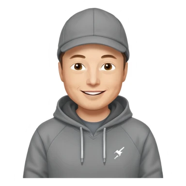 elon musk in gray hoodie full height, wear hoodie hat, happy sticker