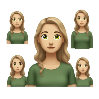 a Woman with Light Brown hair, long hair, Dark Green eyes, White, 17 Years Old, Squinted Downturned eyes, Hair Almost Covering One Eye, Side Parted Hair, Soft Eyes, Downturned Eyes, Equilian Nose, Roman Nose, Full Body, Freckles sticker