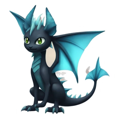 Black Edgy Ethereal Noivern-Vaporeon-Litten with fins as ears full body sticker