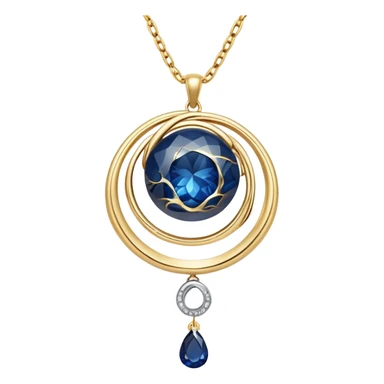 delicate floating gold chain cradling a deep blue stone with swirling white and gray veins, glowing faintly like stars and moonlight, radiating mystery and magic sticker