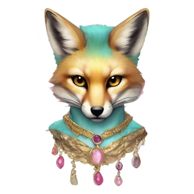 Beige cyan Pink magenta burgundy maroon cyan beige gray fox black stripes wearing gold jewellery gold piercings gold ear piercing gilded vintage watercolour tie dye black raven wings sticker