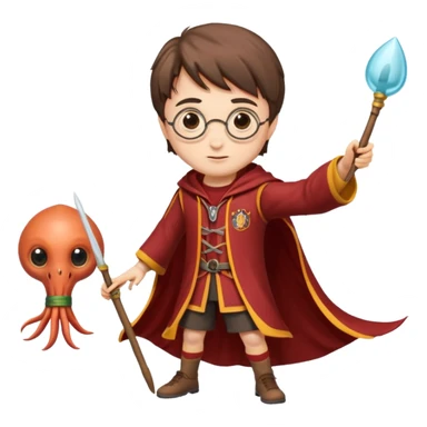 A squid playing quidditch with Harry Potter at hogwarts sticker
