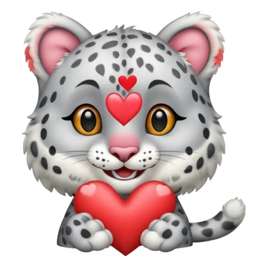Happy snow leopard with a heart sticker