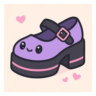 Make the BLACKPINK-inspired gothic shoes primarily purple with black and pink accents, cute and stylish, kawaii style, no socks, no hearts. sticker