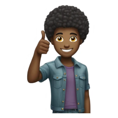 young african descent man showing thumb up with friendly face and a little afro haircut trimmed on the sides wearing urban clothing sticker