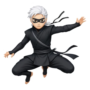 Gabimaru the Hollow, leaping forward, white hair flowing, black ninja outfit, determined expression sticker