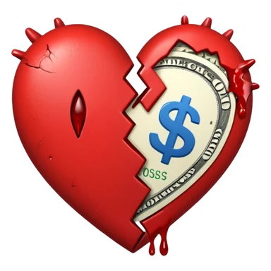 red broken heart glued together by dollars sticker