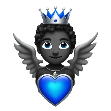 Black heart with wings and royal blue flames and a silver crown sticker