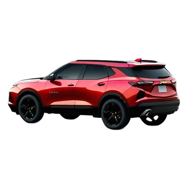 2020 Red Chevrolet Blazer with black wheels, black Chevrolet logo, on the road sticker