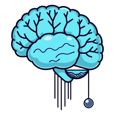 Cute sticker of a pearl and light blue capsule floating around a transparent brain with sparkling neural connections, surrounded by a gentle focus enhancing fog sticker