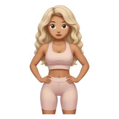 Create dream body girl with big glute and small waist and wavy curl long hair with pastel beige gym clothes  sticker