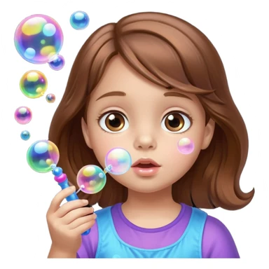 little girl blowing bubbles – Brown hair, bubble wand
 sticker