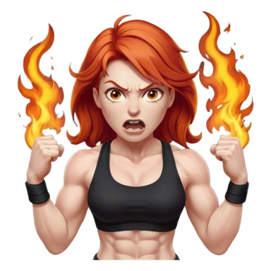 burning angry bodybuilder red haired woman sticker