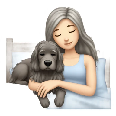 White girl brown long hair sleeping with a grey schanuzer  sticker