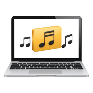 laptop screen showing a play button and notes sticker