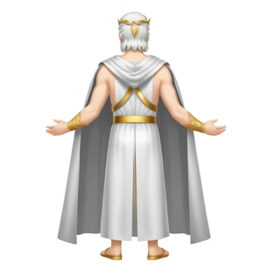 fullbody silverhair god ZEUS, white cape, standing still backview sticker