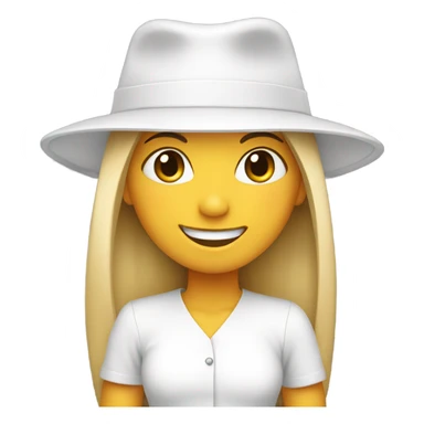 smiling girl in hat portrait white out fit straight hair closed smile sticker