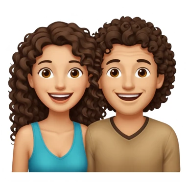 two people. one woman with long curly dark brown hair. one man with brown hair that goes up. they are laughing sticker