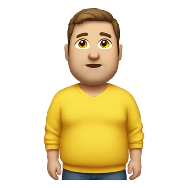 fat man with brown hair and yellow sweatsh sticker