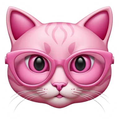 A 3D cartoon rose-pink cat-eye spectacle, glossy curved frame, soft reflections, isolated on plain background. only glasses. sticker