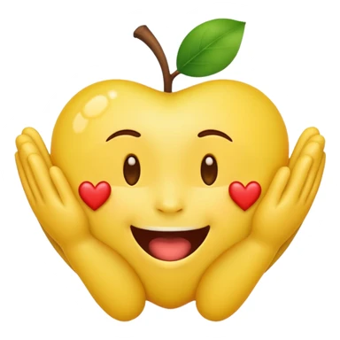 Apple-style emoji with a round yellow face, mouth exactly like 😁 (big smile with teeth), hands like 🤗 (open forward), and three hearts like 🥰 in the same position. sticker