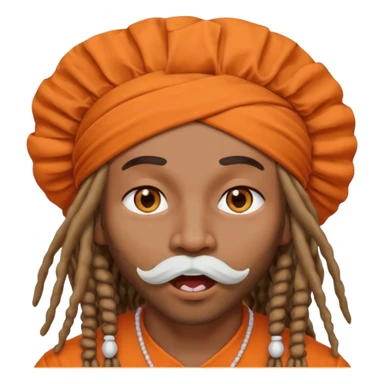Brownskin man with long dreadlocks orange shirt add white ruffled turban with hearts in both eyes mouth open  sticker