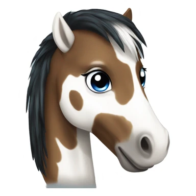 Brown and white spotted pony with black hair and blue eye sticker