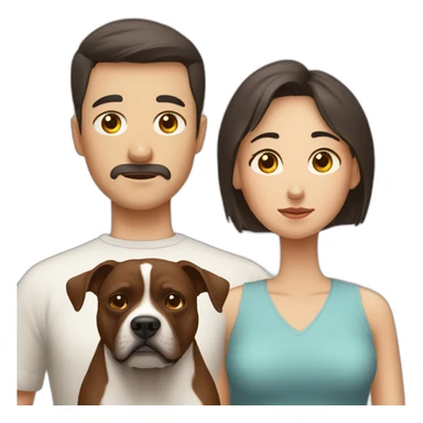 Sad Man with Chinese wife and brown Staffordshire terrier dog sticker