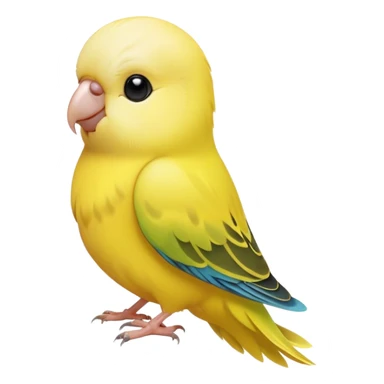 Cinematic Noble Yellow Budgie Portrait Emoji, Poised and regal, with a petite, delicate build and a smooth, well-groomed fur of brilliant yellow feathers, deep-set soulful dark eyes, Simplified yet sharp and sophisticated features, highly detailed, glowing with a soft, dignified glow, high shine, intelligent and charming, stylized with an air of elegance, focused and attentive, soft glowing outline, capturing the essence of a watchful and confident avian companion, so majestic it feels as though it could flutter out of the screen with effortless authority! sticker