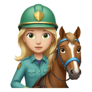 una ragazza bionda con occhi azzurri/verdi sopra un quarter horse con criniera marrone sticker