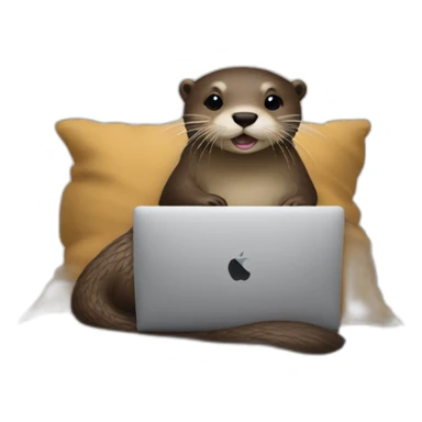 female otter use a macbook while against a pillow sticker