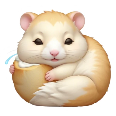 Meme-Worthy Cute Sleeping Cream Hamster Portrait Emoji, Head resting peacefully with a contented smile, showcasing a delightfully compact build and a luxuriously soft cream fur, eyes shut in a serene nap, Simplified yet hilariously adorable features, highly detailed, glowing with a soft, drowsy light, high shine, relaxed and utterly lovable, stylized with an air of playful laziness, bright and heartwarming, soft glowing outline, capturing the essence of a comically sleepy hamster, so meme-worthy it feels like it could instantly become the next viral sensation of adorable slumber! sticker