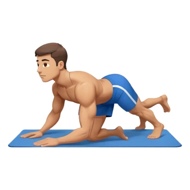 buff man blue shorts doing plank exercise on yoga mat sticker
