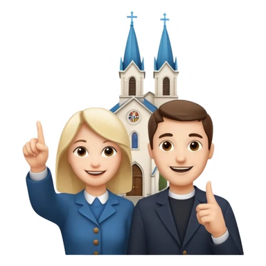couple pointing to a church in the background sticker