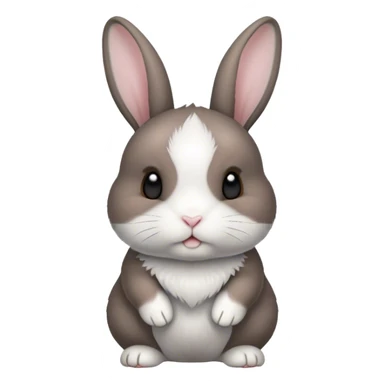 Netherland dwarf bunny with grey/brown fur and white nose and front of toes sticker