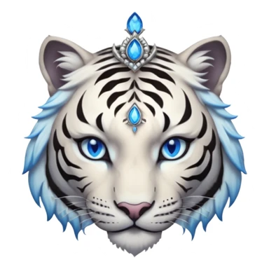 ESO Female white/black tiger khajiit leader of the umbral rose, glowing blue eyes, glowing blue 'third eye' gem; shadow umbral gem silver tiara sticker