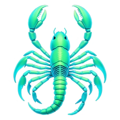 3D render of Radioactive Scorpion, bioluminescent deep sea style, glowing neon blue and green lights, dark background to contrast the glow, translucent organic textures. sticker