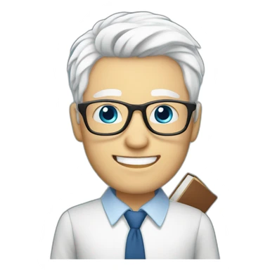 white haired librarian with blue eyes holding a book male sticker