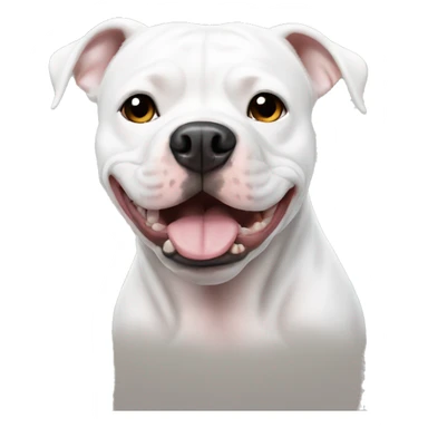 white pitbull with one black eye sticker