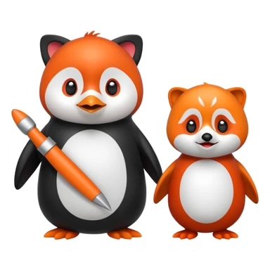 A cartoon  cute cartoon penguin. Next to it is a cartoon red panda holding its flipper  sticker