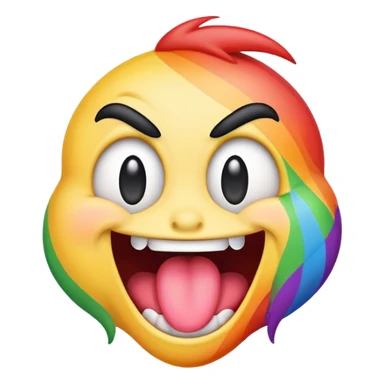 extremely silly emoji face with crazy crossed eyes, rainbow colored tongue flailing wildly from side to side, goofy expression, comical, exaggerated sticker