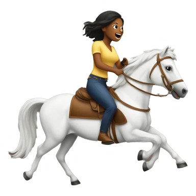 Woman galloping on horse while holding drink sticker