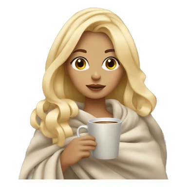 Girl wrapped in blanket drinking coffee blonde hair sticker