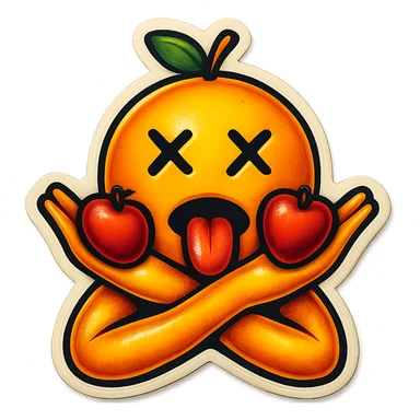 Make the emoji smile while choking itself, keep the same retro stickers style, no background. sticker