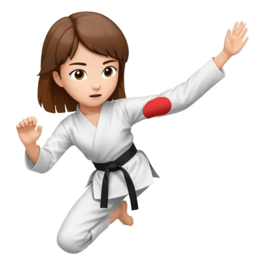 Ragazza castana che pratica karate, ha la cintura nera ed io tradizionale kimono bianco del karate, tira un calcio laterale oppure un pugno oppure è in posizione di guardia sticker