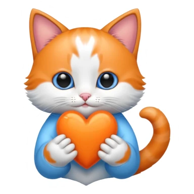 Blue heart with a kitten holding it sticker