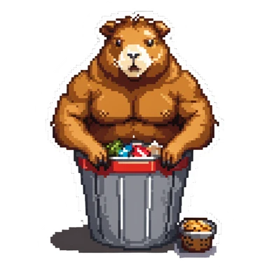 Buff capybara with huge muscles sitting in a KFC bucket sticker