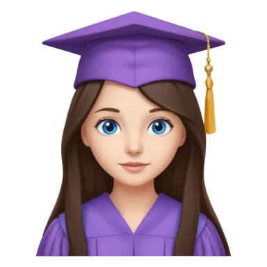 young brunette girl long hair, blue eyes and lilac gown and cap university graduate sticker