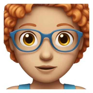 Emoji of a red-haired girl in glasses, wearing a blue dress and holding a pink heart, with a sweet and friendly expression. sticker